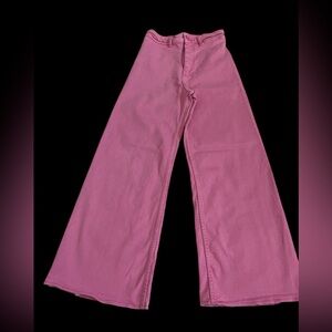 ZARA Barbiecore Pink High Rise Wide Leg Jeans Raw Hem Denim Pants US 4